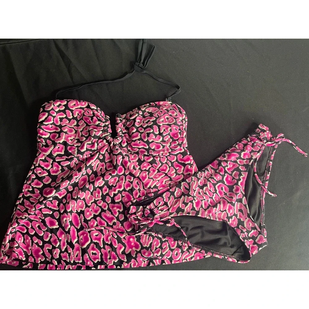 Collections by Catalina Pink Leopard Print Tankini Swimsuit Set Womens Med 8-10‎
